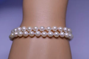 14K WEISSGOLD DOPPELSTRANG PERLENARMBAND MIT FILIGRANER BOX SCHLIESSE 6,75 ZOLL - Bild 1 von 5