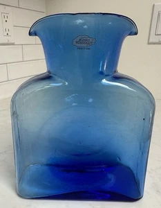 Blenko 384 Water Bottle Pitcher Turquoise 8 X 6” Handblown Glass USA 2002 Signed - Picture 1 of 17