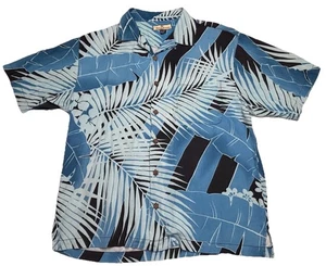 Tommy Bahama 100% Seide Hawaiihemd M blau Palmblatt Print Camp Knopfleiste - Bild 1 von 6
