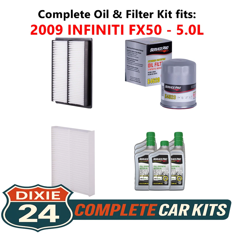 2009 INFINITI FX50 5.0L Complete Air, Oil & Cabin Filter Kit (5W-30) — 第 1/4 张图片