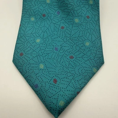 Corbata vintage años 80 Givenchy Monsieur para hombre patrón geométrico retro verde Italia Foto 1 de 4