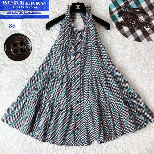 Abito Burberry Blue Label Nova scollo a quadri ricamato linea A