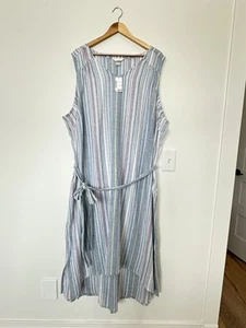 Maxi Vestido CJ Banks Para Mujer 3X Rayas Azul Corbata Alta Baja Sin Mangas - Imagen 1 de 10