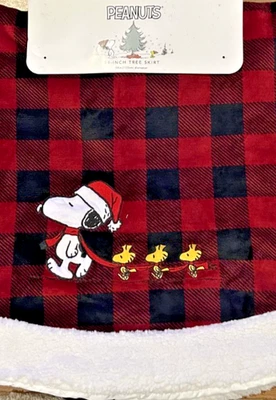 Peanuts SNOOPY AND WOODSTOCK 54" Árbol de Navidad Falda Búfalo Cuadros PELUCHE Sherpa Foto 1 de 4