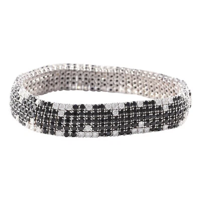 Pulseras de tenis brillantes de diamantes de 12,80 quilates creadas en laboratorio en blanco y negro de corte redondo Foto 1 de 4