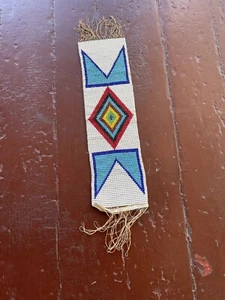 ANTIQUE NATIVE AMERICAN (?) BEADED SASH (?) DIAMOND MOTIF MULTICOLORED - Picture 1 of 13