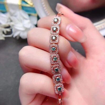 Brazalete de cadena de diamantes verdes creado en laboratorio de corte redondo de 3,2 quilates enchapado en oro rosa de 14 quilates Foto 1 de 4