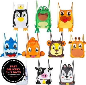 10 bolsas con cordón de animales para recuerdos de fiesta de niños, mochila con - Imagen 1 de 7