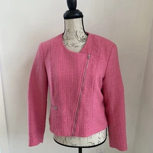 H&M Womems Sz 12 Pink Blazer Jacket Asymmetric Zip Lined Pocketed - Picture 1 of 8