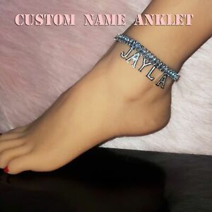 Personalize Custom Name Anklet Icy Chain Letters On Nameplate Women Jewelry 