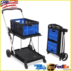 2-Tier Folding Collapsible Service Shopping Cart with 200 lbs Capacity Storage - Picture 1 of 6