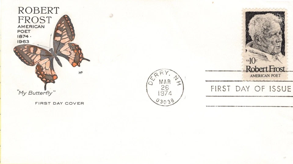 USPS FDC My Butterfly #1526 – 1974 10c Robert Frost ST2958 - Image 1 of 2