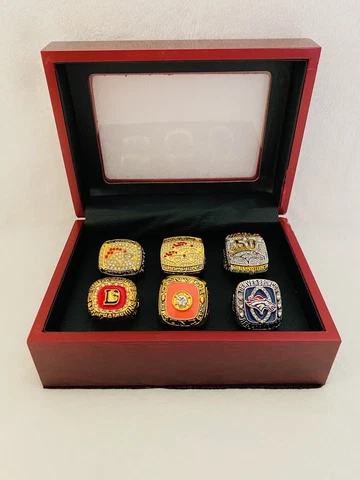 6 PCS Denver Broncos Championship Ring Complete Set W Box, 🇺🇸 SHIP Cover