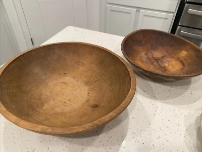 two primitive wood dough bowls vintage 15” And 13” - Image 1 of 4