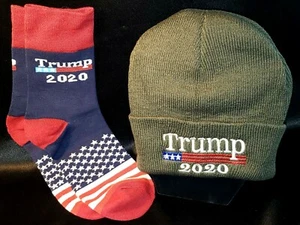 Gift set Trump 2020 1 Pair socks 1 Winter Knit Beanie Hat Warm Cap MAGA! - Picture 1 of 8