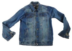 Brave Soul Blue Jean Denim Jacket Unixex Size M Distressed