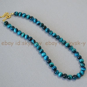 Natural Blue Tiger's Eye 6/8/10/12mm Round Gems Beads Jewelry Necklace 14-36'' - Picture 1 of 11