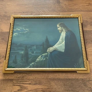 Vtg Jesus Christ on Mt of Olives Giovanni Religious Litho Print Framed 20x15.5 - Picture 1 of 9