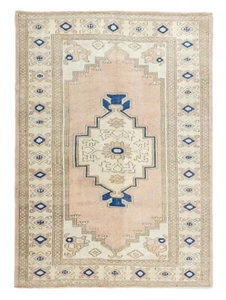 Modern boho chic Turkish charming rug 4.10x6.7 ft Handknotted Oushak vintage rug - Picture 1 of 14
