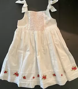 NWOT Girls 3 Janie & Jack “CAMELLIA SUMMER” Cotton White/Red Smock Bodice DRESS - Picture 1 of 6