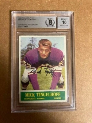  Mick Tingelhoff Signed 1964 Philadelphia Card Beckett Auto Grade 10 Gem Mint! - Image 1 of 2