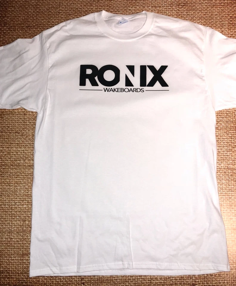 RONIX MEGA CORP WHITE T-SHIRT Small SM W/Sticker WAKEBOARD