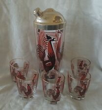 VINTAGE DyBall Rooster Cocktail Shaker with 5 Double Shot / Whiskey Glasses
