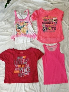Lot of 4: Pink Justice Girls Peace Sign, Flower, Love Tank Top Tees - Size 14+18 - Picture 1 of 18