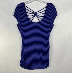 Candie's Blue Black Strappy Back Short Sleeve Stripe Shirt Medium - Picture 1 of 11