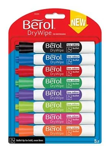 Berol Dry Wipe Bullet Tip Whiteboard Marker - Assorted Colours Pack of 8 - Picture 1 of 4