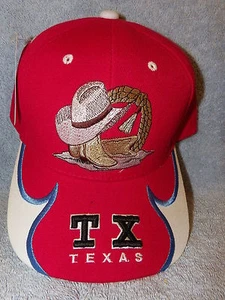 TEXAS-Botas de Vaquero Sombrero Cuerda Rojo con Borde Blanco y Azul Gorra de Bola-NUEVO CON ETIQUETAS - Imagen 1 de 5