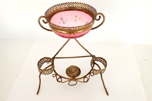 Antiguo Juego de Tocador Francés Ormolu Esmalte Arándano Vidrio Tazón Perfume Soporte Como Yo - Imagen 1 de 5
