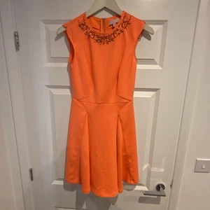 Ted Baker Women’s Orange Embellished Neck Fit And Flare Dress Size 1 Skater - Picture 1 of 6