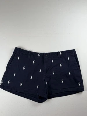 Polo Ralph Lauren Embroidered Pony Horse Shorts Size 14 Navy Blue White Chino - Image 1 of 4