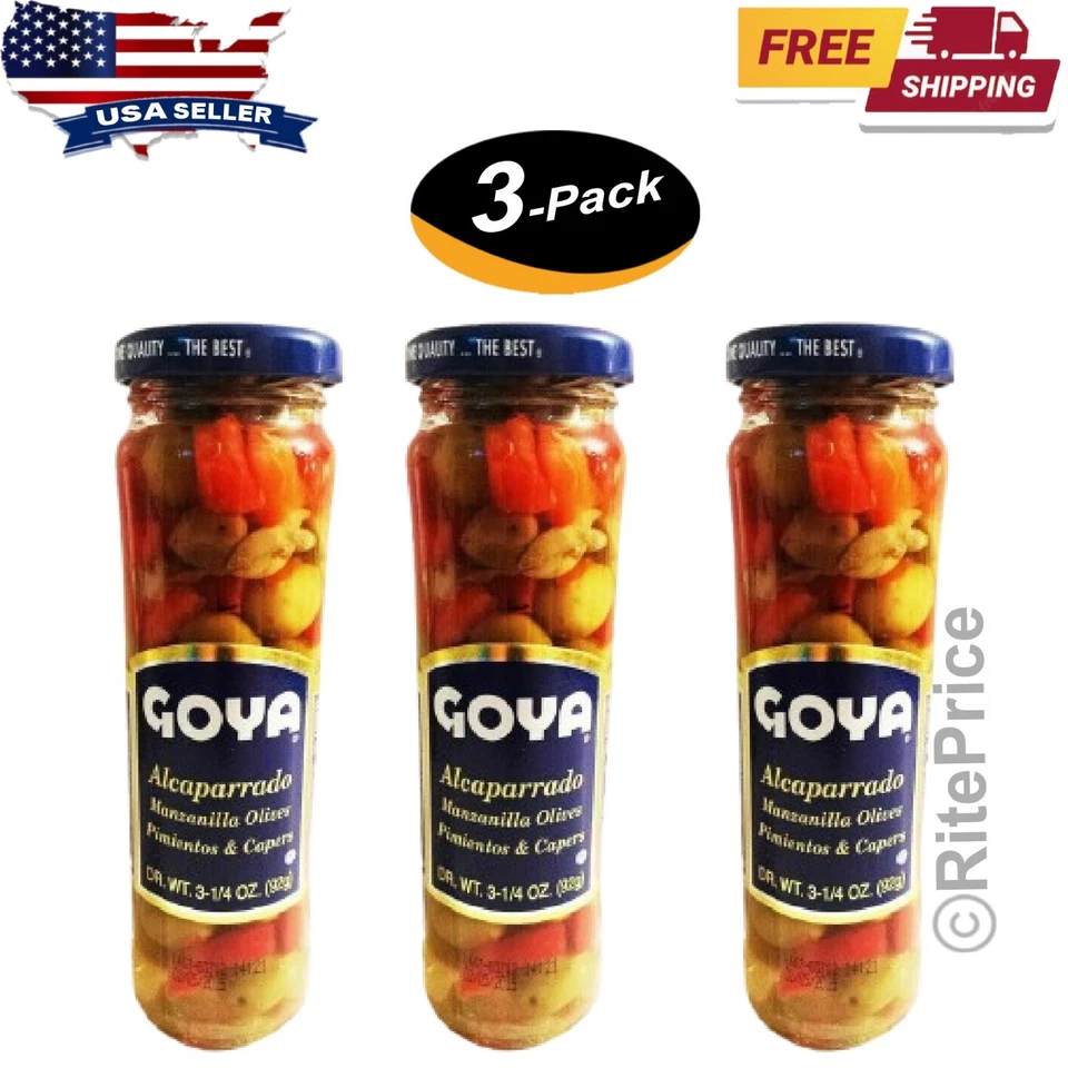 Goya Alcaparrado Manzanilla Aceitunas Pmientos y Alcaparras 3.25 Oz.(Pack de 3)- Envío Gratis Foto 1 de 4