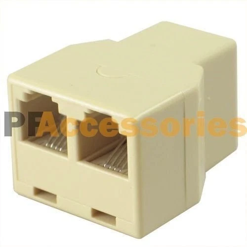 1 to 2 Female Rj11 Telephone 4c Phone Jack Line Splitter Adapter Connector Beige