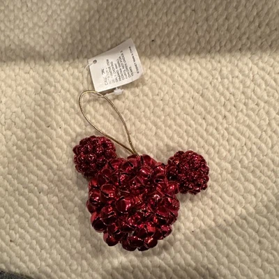 Disney Parks Red Mickey Mouse Head Jingle Bell Christmas Ornament NEW - Image 1 of 4