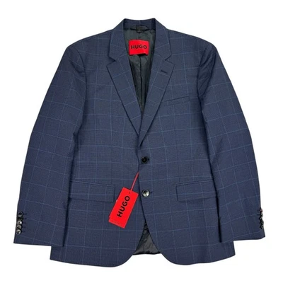 Hugo Boss Mens Modern Fit Super Flex Windowpane Suit Jacket Dark Blue 36S - Image 1 of 4