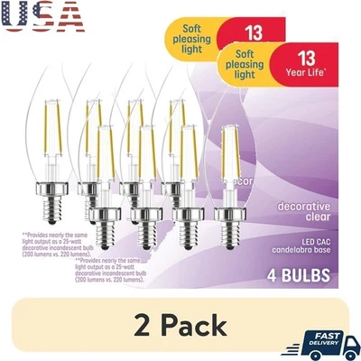 2 Pack Dimmable LED Bulbs 25W Equivalent Soft White CA11 Small Base 200 Lumens - Image 1 of 4