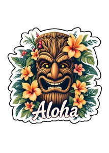 Pegatina troquelada de vinilo personalizada Aloha Tiki #3 hawaiana mediados de siglo 3,5 x 2,5 - Imagen 1 de 1