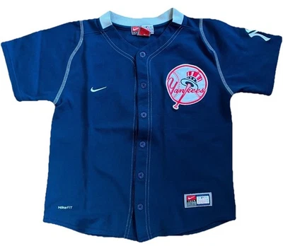 Nike Fit Dry Kid Navy Blue New York Yankees Sabathia #52 Button Up Jersey Size S - Image 1 of 4