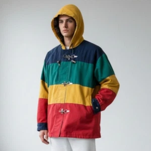 90s Colorblock Jacket Hooded Streetwear Sz 1X Baggy Primary Colors XL 2X Unisex - Picture 1 of 16