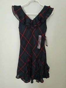Vestido Polo Ralph Lauren Niñas Talla 6 Cuello en V Volantes Sin Mangas Verde Negro Rojo - Imagen 1 de 7