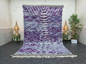 Beni Ourain marokkanischer handgefertigter Teppich 6'x9'5'' gerillter lila... - Bild 1 von 11