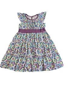 Girls TEA Dress size 6 Soft Cotton Purple Blue Twirl Ruffled Play Dress - Picture 1 of 3