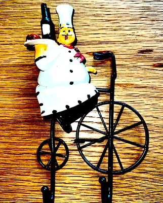 Humorous Resin Chef Riding a Bike-Wall Mount 2 Key Hooks - Image 1 of 4