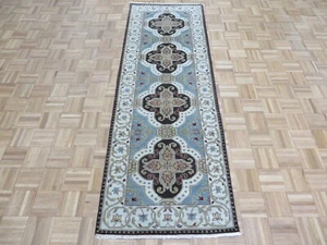 2'8 x 8 Runner Hand Knotted Light Blue Khotan Oushak Oriental Rug G10924 - Picture 1 of 10