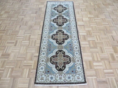 2'8 x 8 Runner Hand Knotted Light Blue Khotan Oushak Oriental Rug G10924 - Image 1 of 4