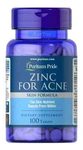 PURITANS PRIDE PREMIUM ZINC FOR ACNE - SKIN FORMULA 100 Tablets - Picture 1 of 3