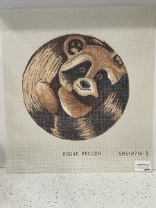 Needlepoints Inc Canvas Round Raccoon Hand- Painted Vintage - Picture 1 of 6